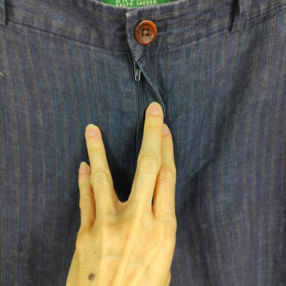 Lauren Ralph Lauren Andover Pant Womens 14 Navy Blue Stripe‎ Linen Wide Leg - Picture 3 of 9